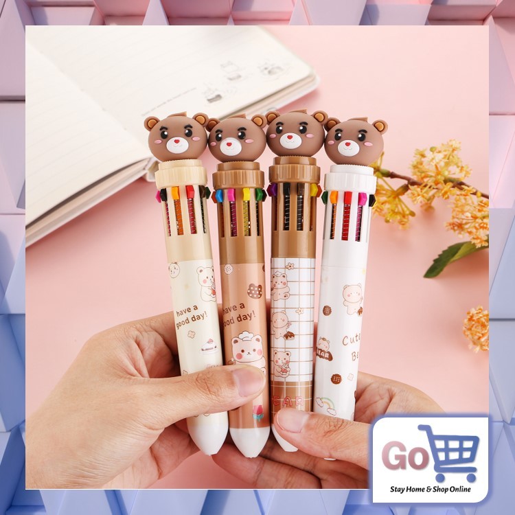 

Go - S1292 Pulpen Mekanik 10 Warna Motif Teddy Bear / Pena Beruang Warna Warni / Bolpoin Multi Color