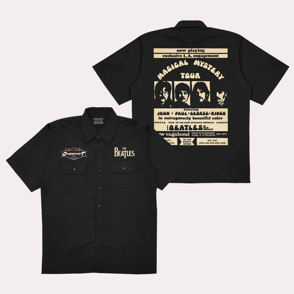 Oneshirt Kemeja Workshirt The Beatles Magical Baju Pdh Hitam Music
