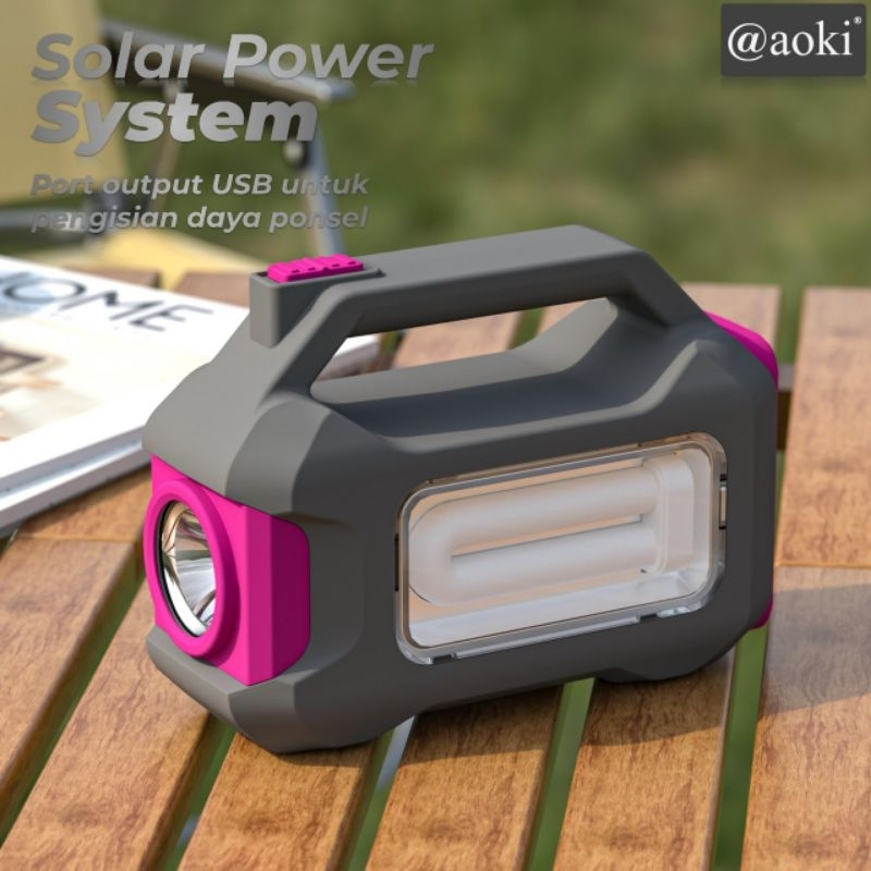 AOKI AK-1101 SOLAR LIGHTING MOBILE POWER SYSTEM 8000mAh POWER BANK MULTI FUNGSI
