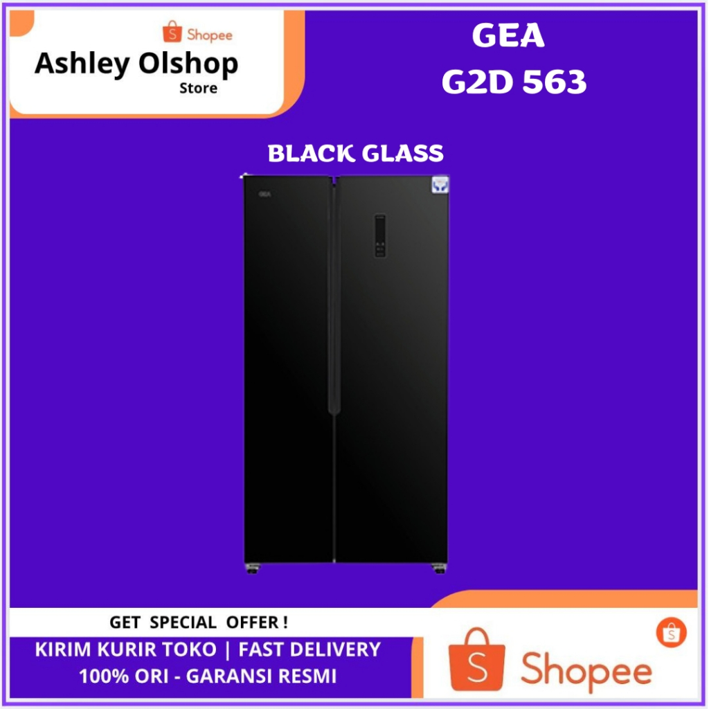 KULKAS SIDE BY SIDE BLACK GLASS DOOR | GEA G2D 563 | G2D-563 | G2D563