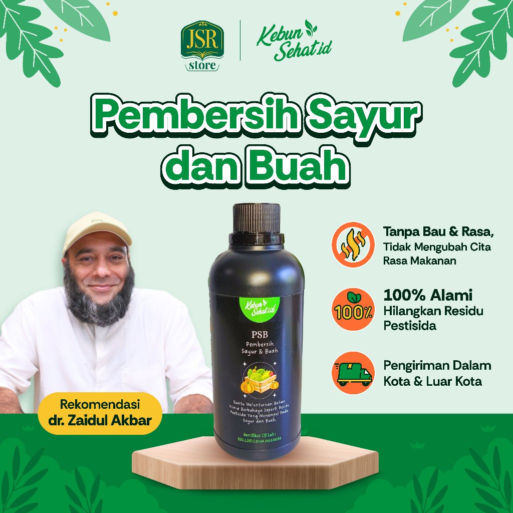 PSB Pencuci Sayur & Buah - Kebun Sehat JSR dr Zaidul Akbar - Bebas Pestisida & Bahan Kimia, 500gr