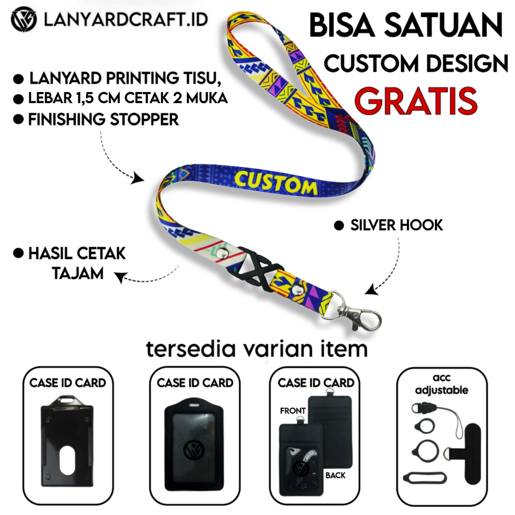 

[CUSTOM SATUAN] Custom Lanyard Size 1,5cm Type SP-SH Lanyard Id Card Printing / Lanyard Custom Desain Satuan