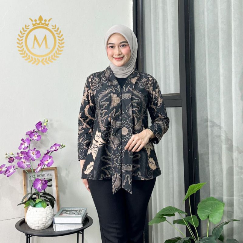 Kebaya Batik Wanita Modern Lengan Panjang Puffy Blouse Batik Baju Kerja Wanita Modern