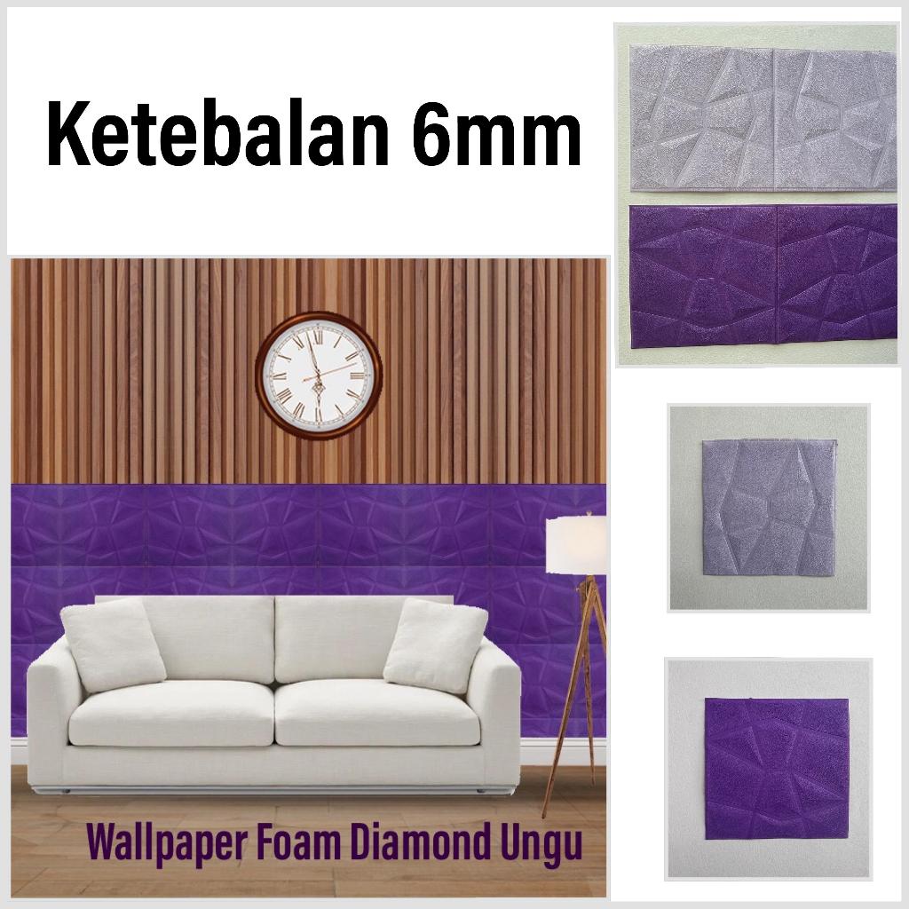 RW Wallpaper Foam 3D Triangle Batik Wall Panel Diamond Warna Ungu Stiker Dinding Tembok Wall Paper Sticker Dekorasi