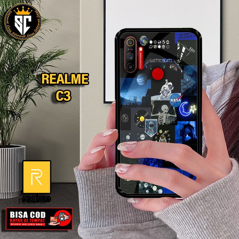 Hardcase 2d glosy dan softcase 2d glosy for realme c3 motif nasa/astronot ready all type smartphone