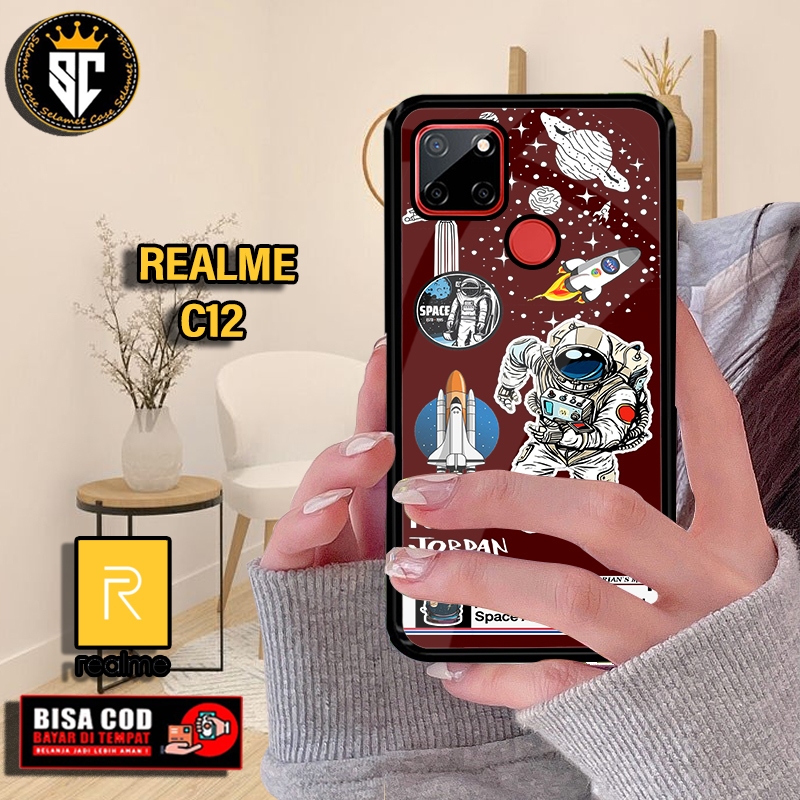 Hardcase 2d glosy dan softcase 2d glosy for realme c12 motif nasa/astronot ready all type smartphone