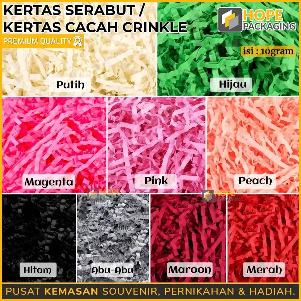 

Kertas Serabut per 10 gram / Kertas cacah / Kertas Serut / Kertas Potong Tatakan Kado Gift Box