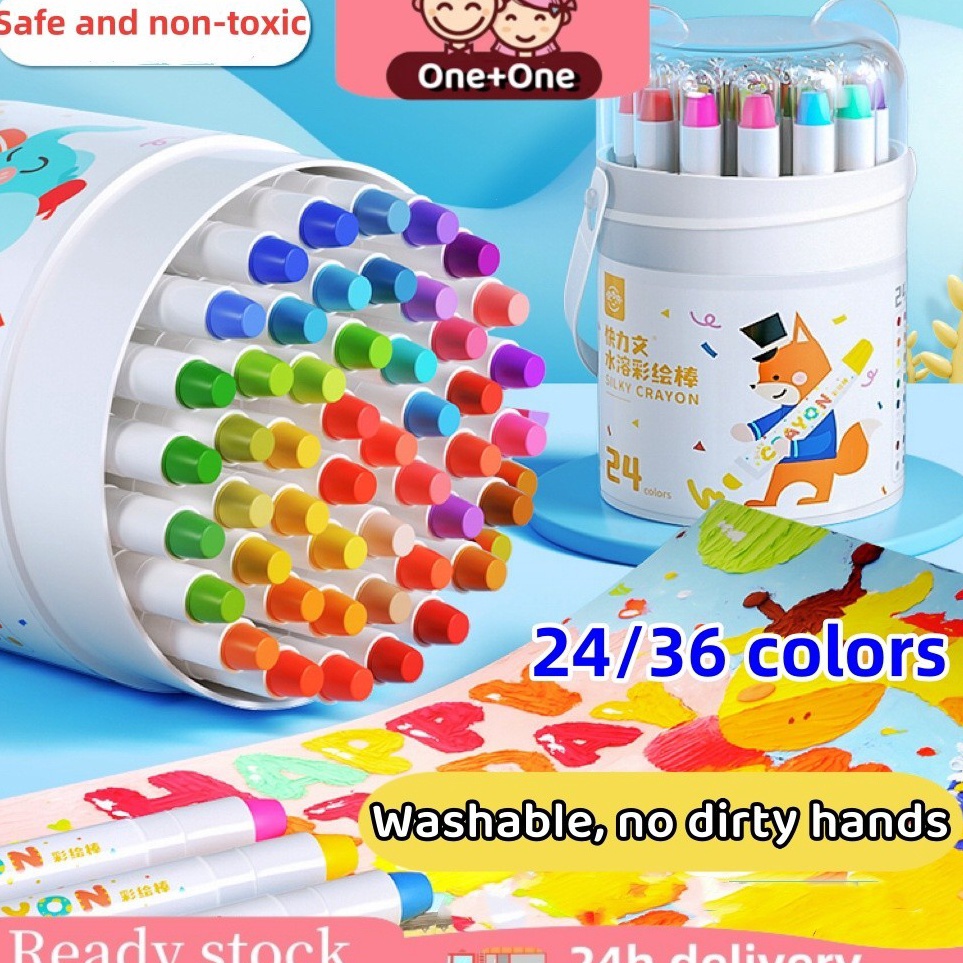 

KODE I75B Free BrushReady Stock OneOne Crayon Putar Washable Silky Crayon 243648 Warna Colorful Bucket Krayon Mewarnai Alat Warna Set Anak Wipe and Clean