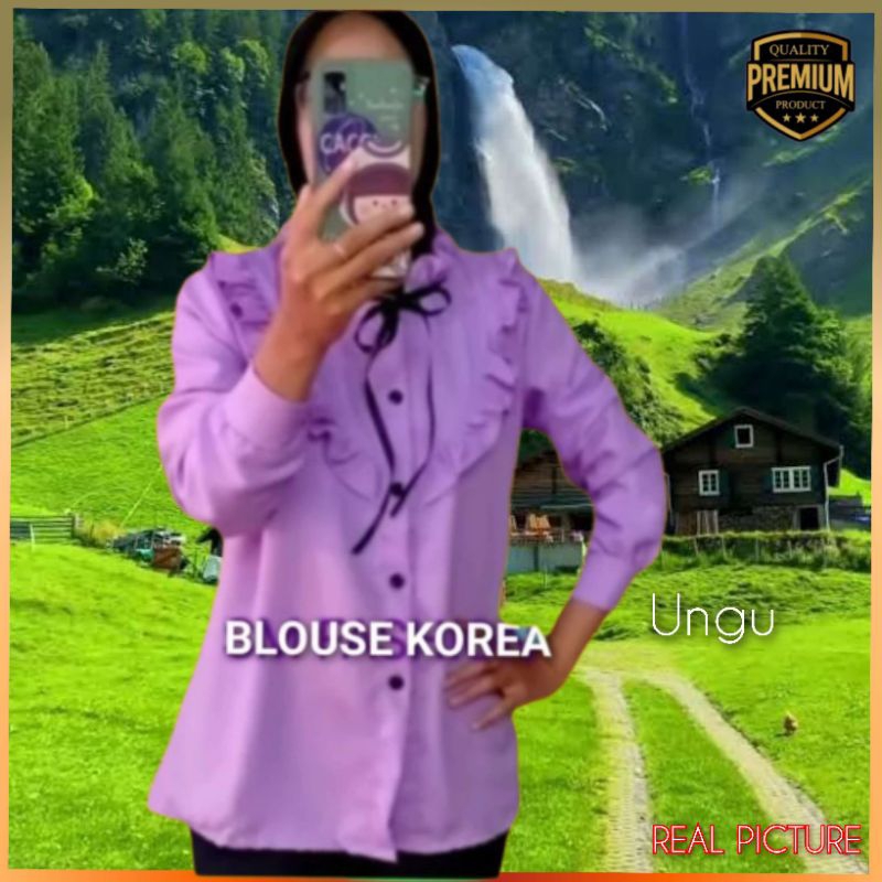 Atasan wanita TM 3651 baju Kemeja blouse ELROSA Tieneck Korea Ungu