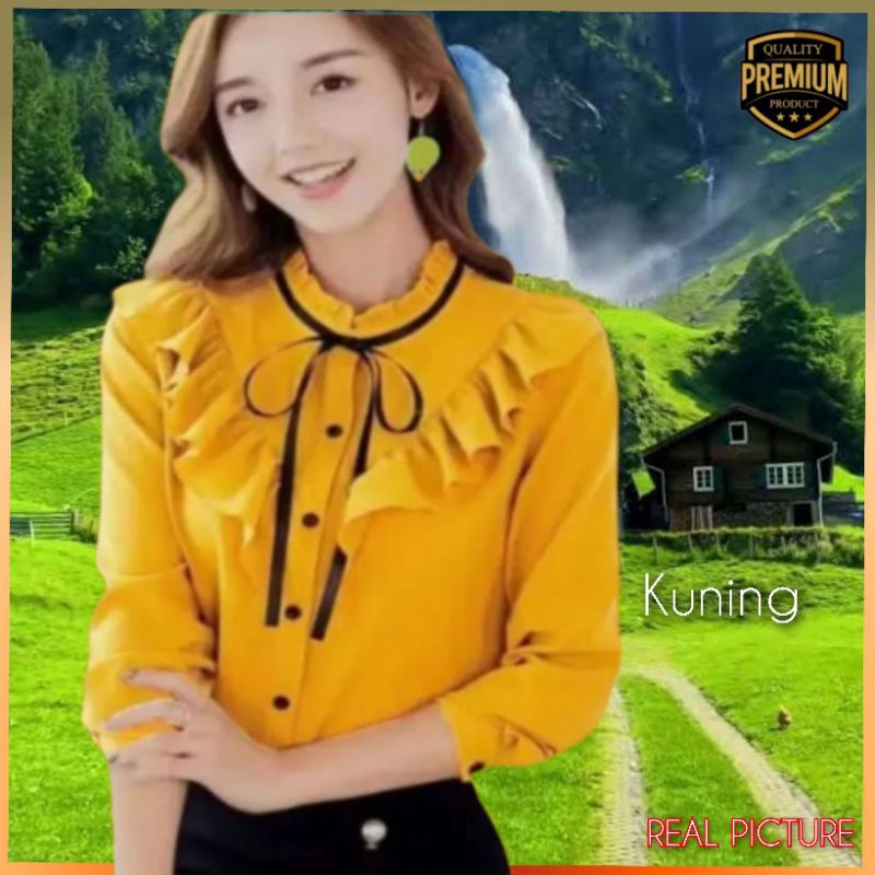 Atasan wanita TM 3651 baju Kemeja blouse ELROSA Tieneck Korea Kuning
