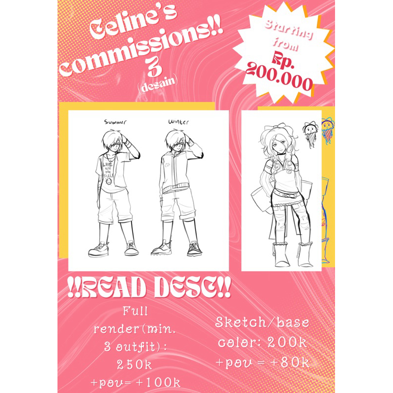 [OPEN, READ DESC] ✮⋆˙CELINE’S COMMISSIONS VARIANT 3 || jasa gambar desain baju karakter semi realism