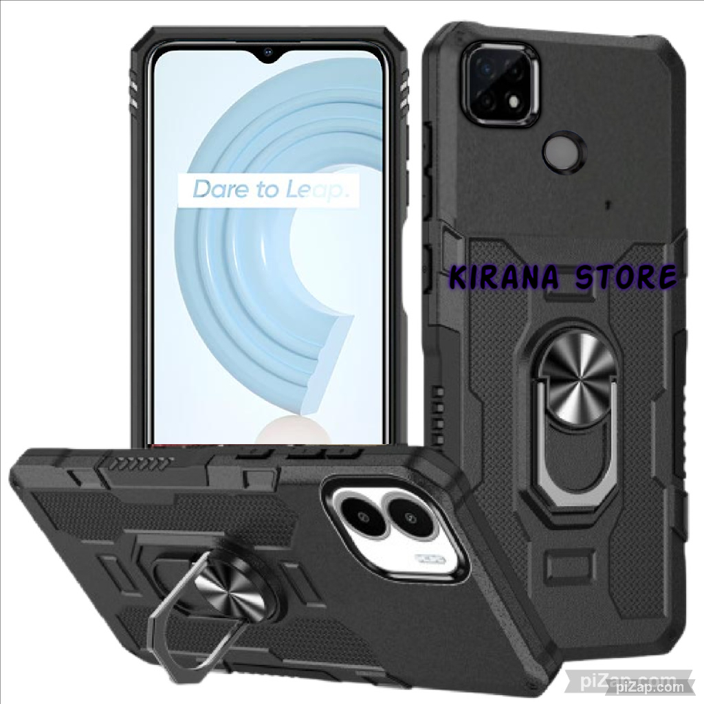 Casing Hp Untuk REALME C21 HardCase Armor Robot Case Kickstand Hybrid Ring Hit Eye Magnet Holder