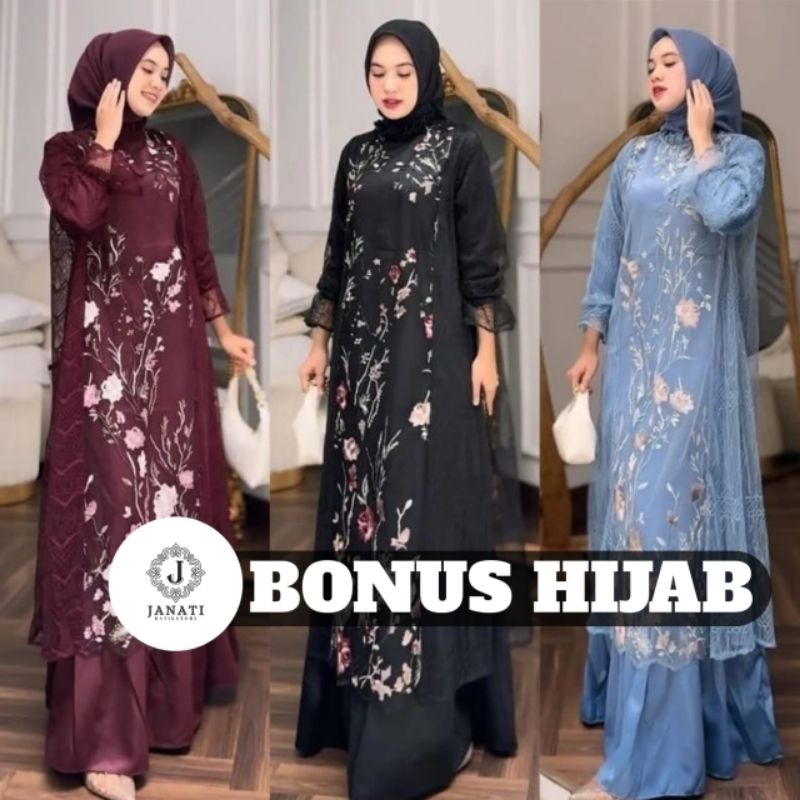 Free Hijab - ADA JUMBO Special Price ZEYA Dress Set ( Dress + Tunik Blouse Lace ) Dress Terbaru / Ga