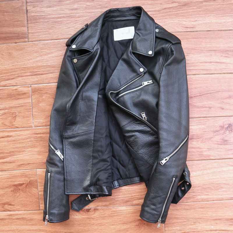 MVIO kulit sapi Jaket kulit ramones biker rocker double rider punk genuine leather jacket Pl bekas p