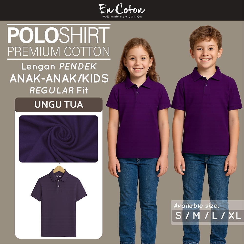 ENCOTON Kaos Kerah Polo ANAK UNGU TUA Premium Tangan Lengan PENDEK (model ANAK)