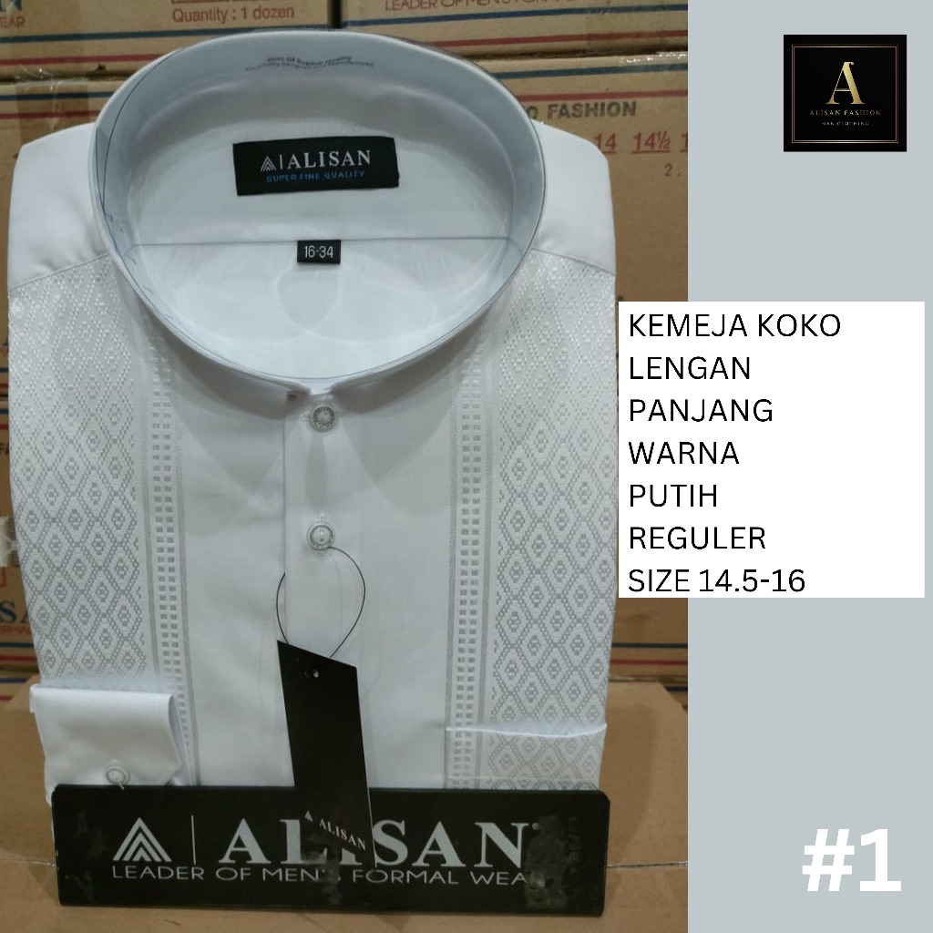Alisan Kemeja Pria Lengan Panjang Kemeja Koko Reguler