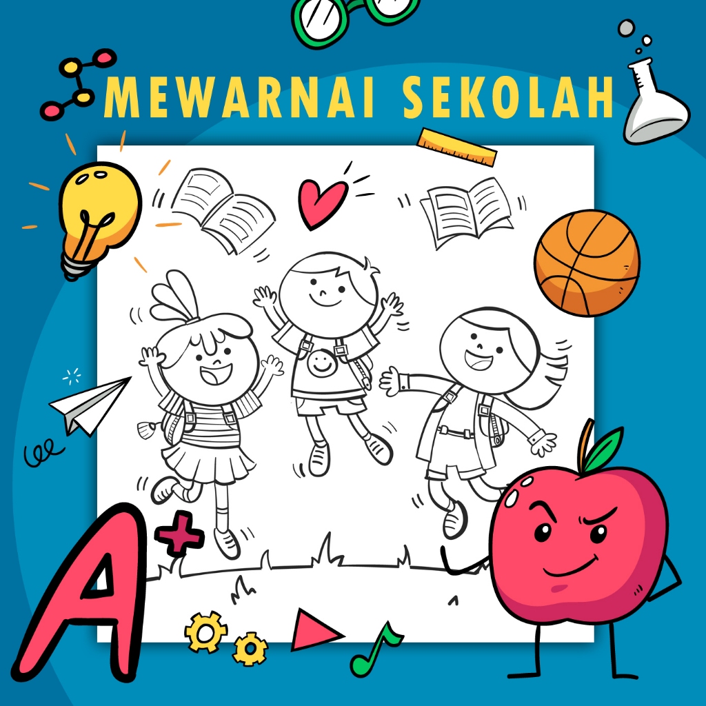 

25 Lembar A5 | Kertas Mewarnai Tema Sekolah | Kertas Mewarnai Isi 25 Gambar Berbeda