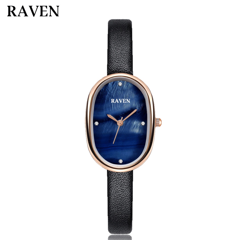 KODE H64F RAVEN Jam Tangan Wanita Oval Mode Korea Tekstur Khusus Panggilan Anti Air Tali Kulit Jam T