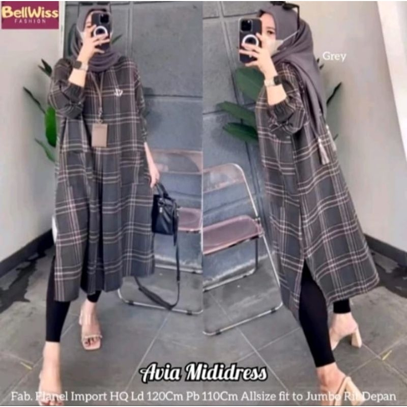 Long tunik Wanita muslim motif kotak-Kotak lembut