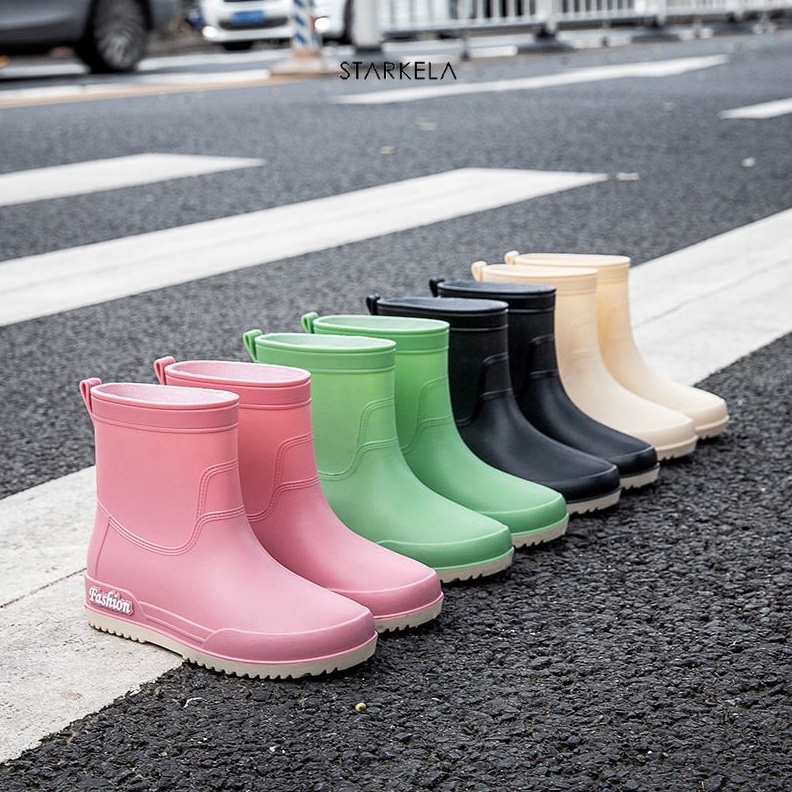 KODE F48N Sepatu Karet Tahan Air Tabung Pendek Anti Selip Dan Tahan Aus Sepatu Boots Wanita Premium 