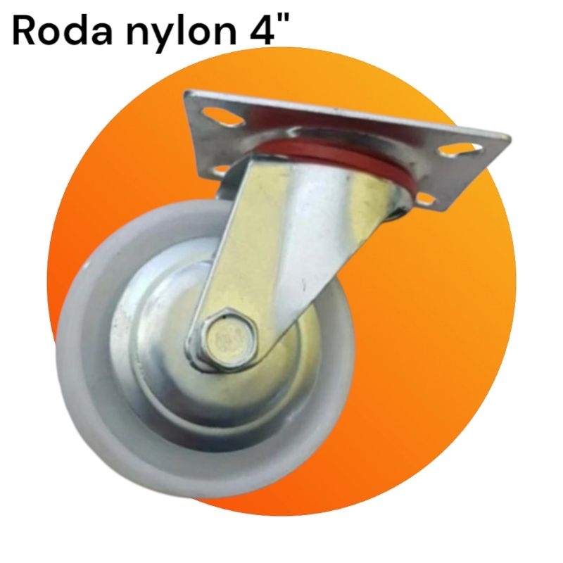 Roda troly nylon 4inch / Roda nilon 4" / Roda putih nylon Troli 4 inch