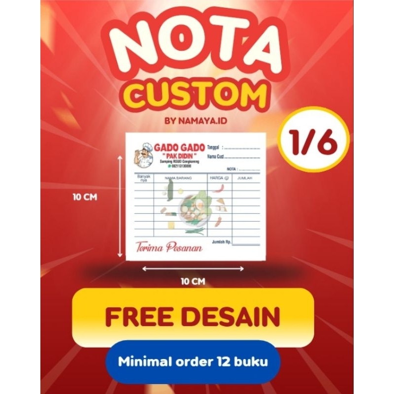 

NOTA CUSTOM satuan 1/6 folio - nota custom warna