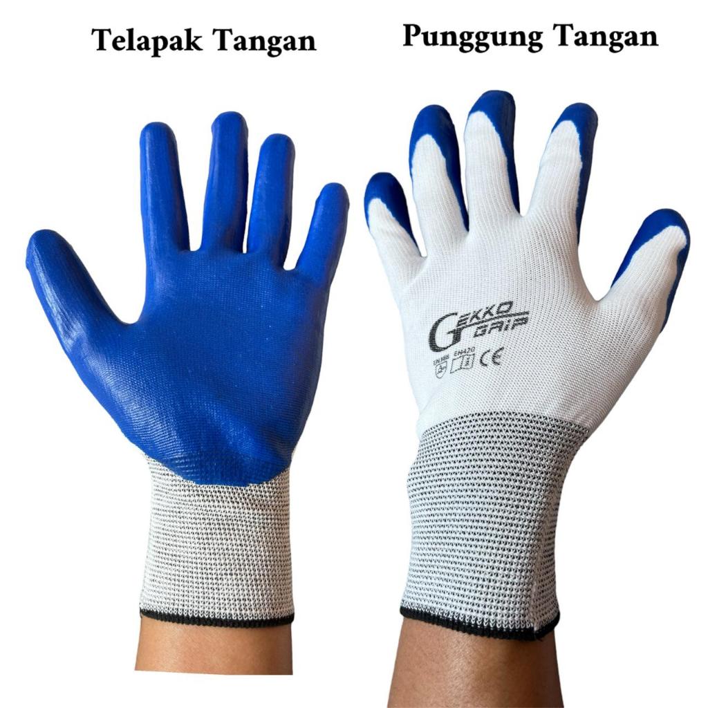 SARUNG TANGAN Antislip Nitrile Palm Coated NBR "GEKKO" BIRU - Sarung Tangan Nitrile Rubber