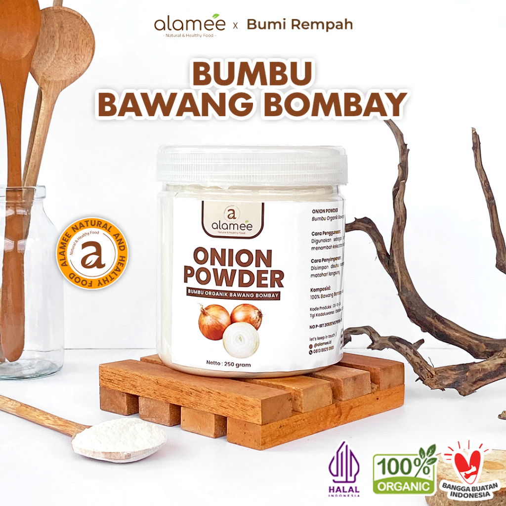 

ALAMEE Bawang Bombay Bubuk Onion Powder Ground Spice Bumbu Bombai Dapur Organik Tanpa Campuran 250g
