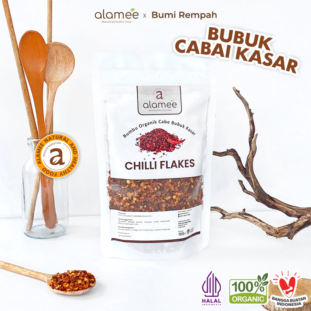

ALAMEE Cabe Bubuk Kasar Chilli Flakes Cabai Bumbu Dapur Masak Organik Rempah Rimpang Murni Seasoning 100g