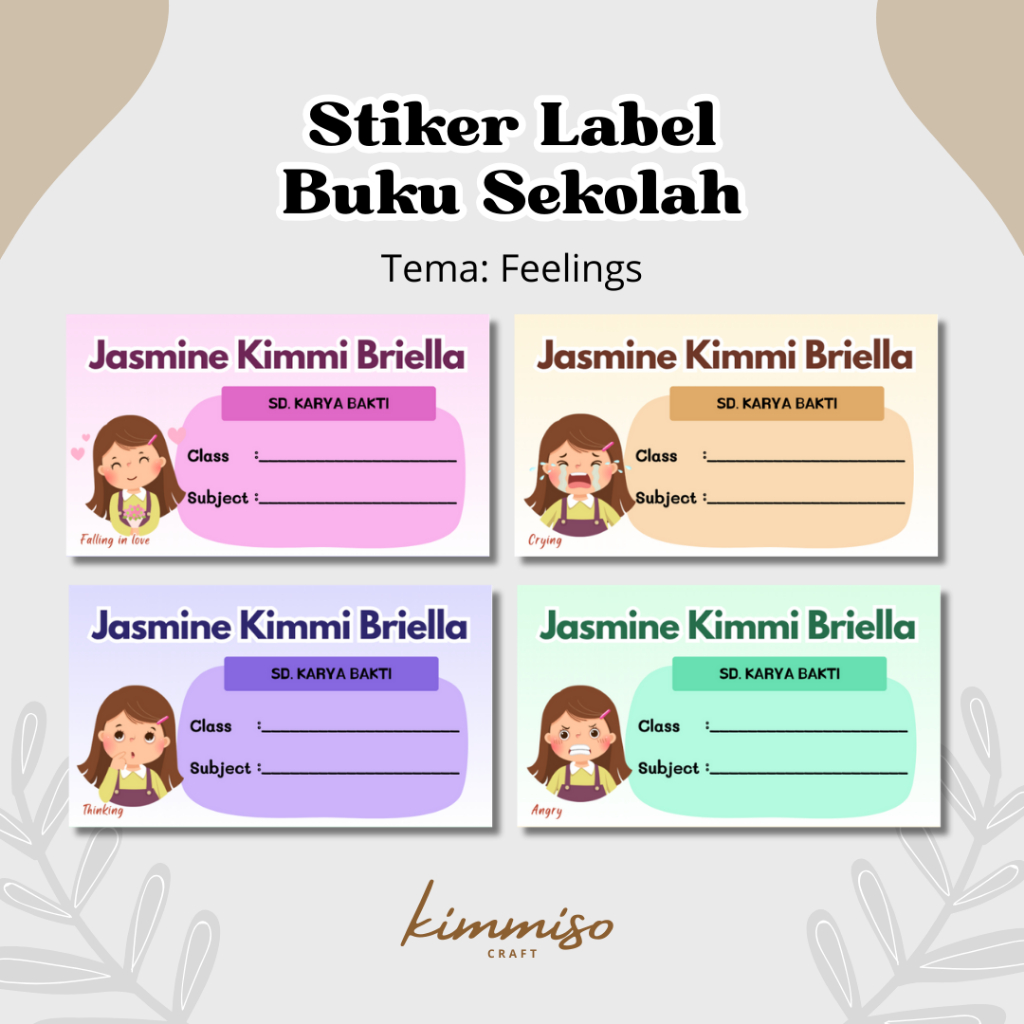 

[Kimmiso] Stiker Label Nama Buku Sekolah Tema FEELINGS Harga Satuan (Mohon Baca Deskripsi)