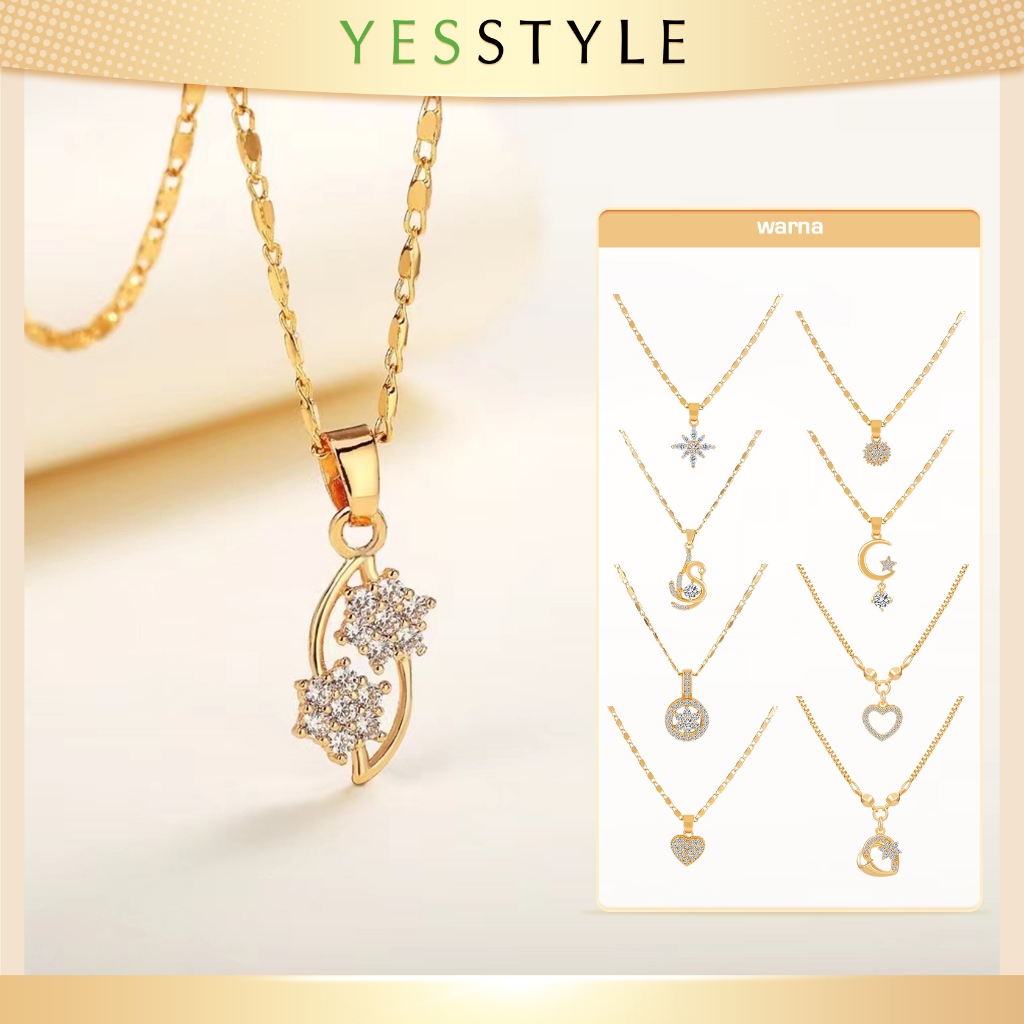 Yesstyle Kalung Titanium Wanita Elegan Kalung Emas Liotin Permata