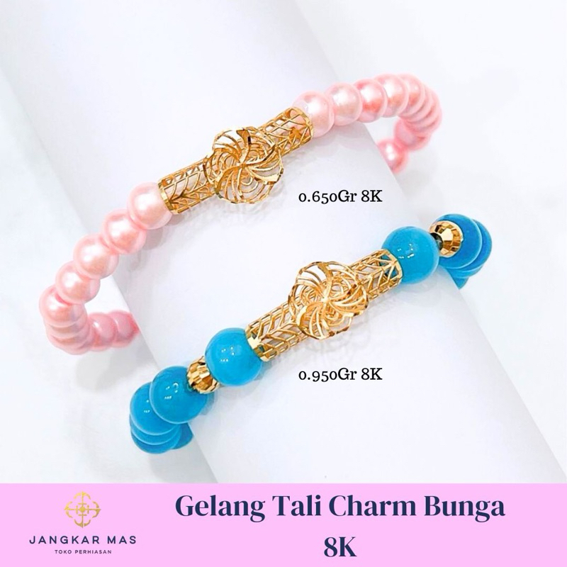 GELANG CHARM EMAS VRS PIPA FLOWERY KADAR 8K