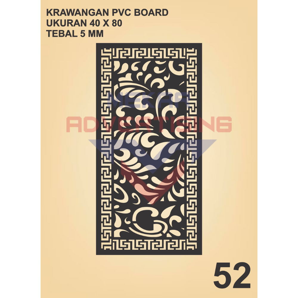 KRAWANGAN PVC BOARD HITAM  / ORNAMEN PVC FOAM BOARD HITAM TEBAL 5MM MODEL 52 UKURAN 40X80