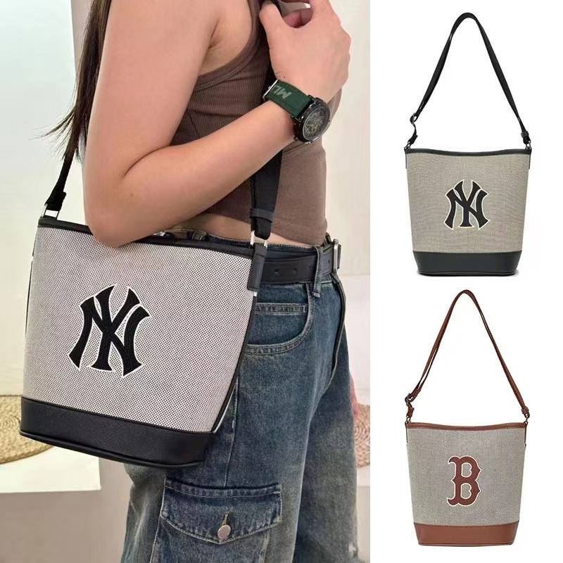 【COD】Tas Bucket Wanita MLB-Korea Varsity Basic Canvas Bucket Bag