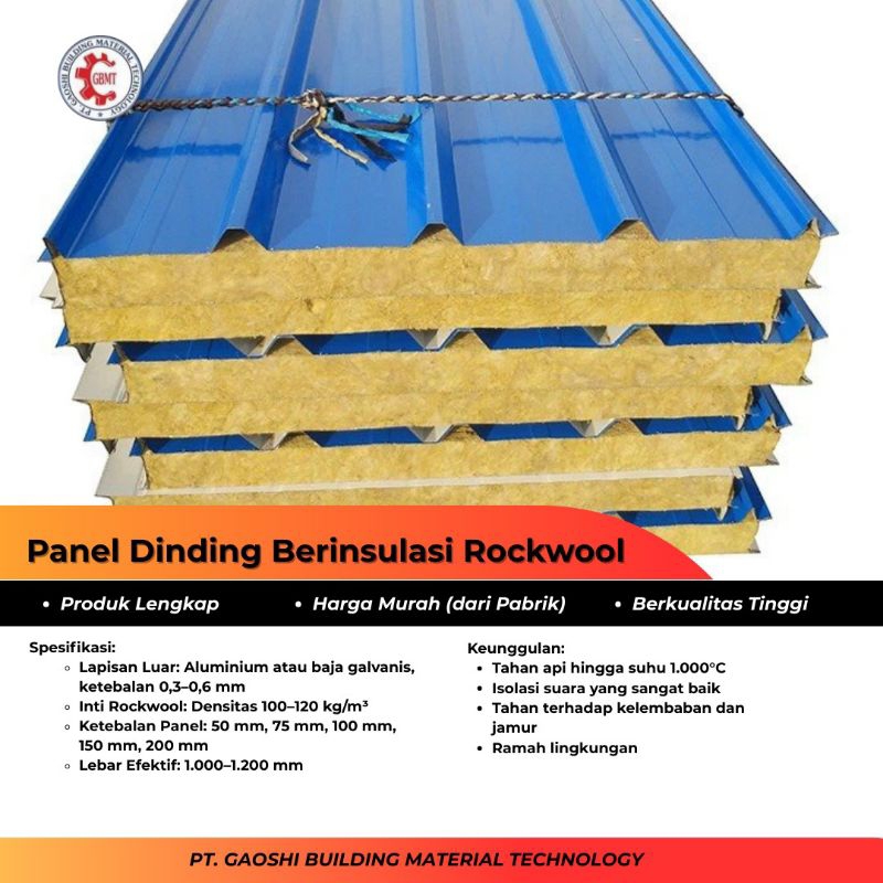 Panel Dinding Berinsulasi Rockwool/ Panel Dinding Rockwool Tahan Api/ Insulated Wall Panel Rockwool 