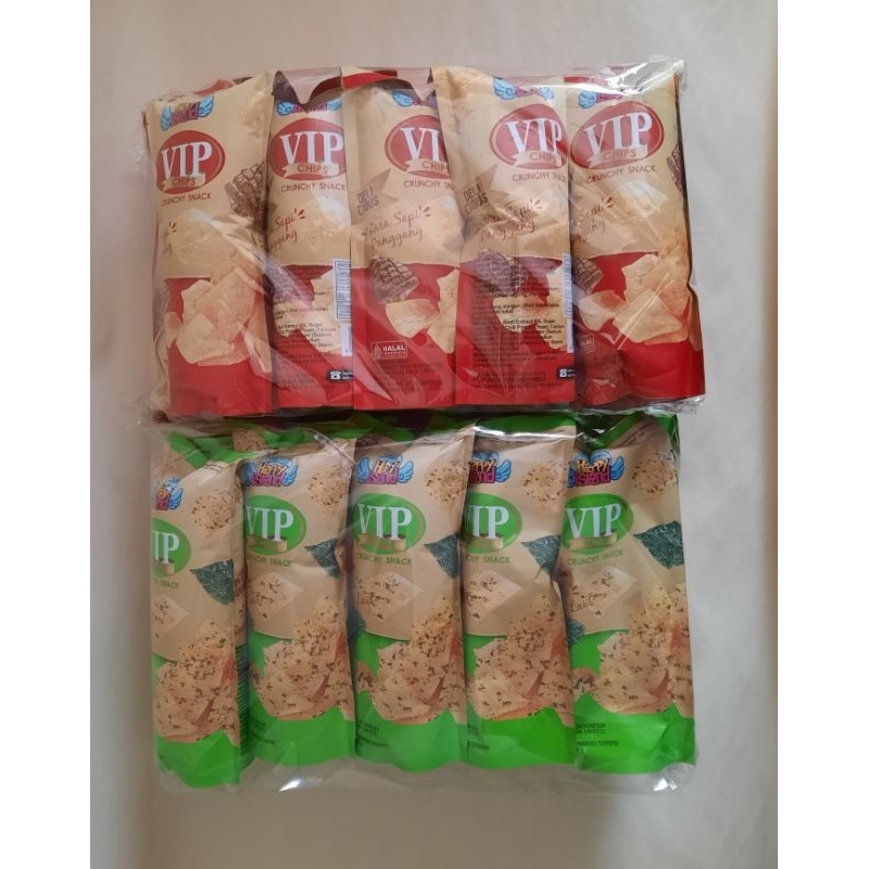 

(bisa mix 5 sapi 5 rumput selama stok ada) VIP chips happy islands crunchy snack rasa rumput laut/sapi panggang per pack (10 bungkus)