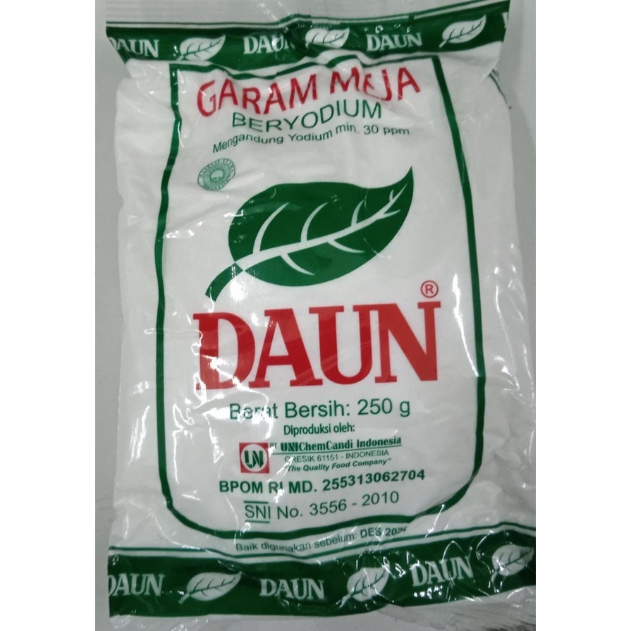 

(5 pcs) Garam Daun 250 Gram Beryodium untuk Meja Daun