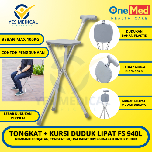Tongkat Kursi Lipat Onemed Alat Bantu Jalan Tongkat + Kursi Duduk Lipat
