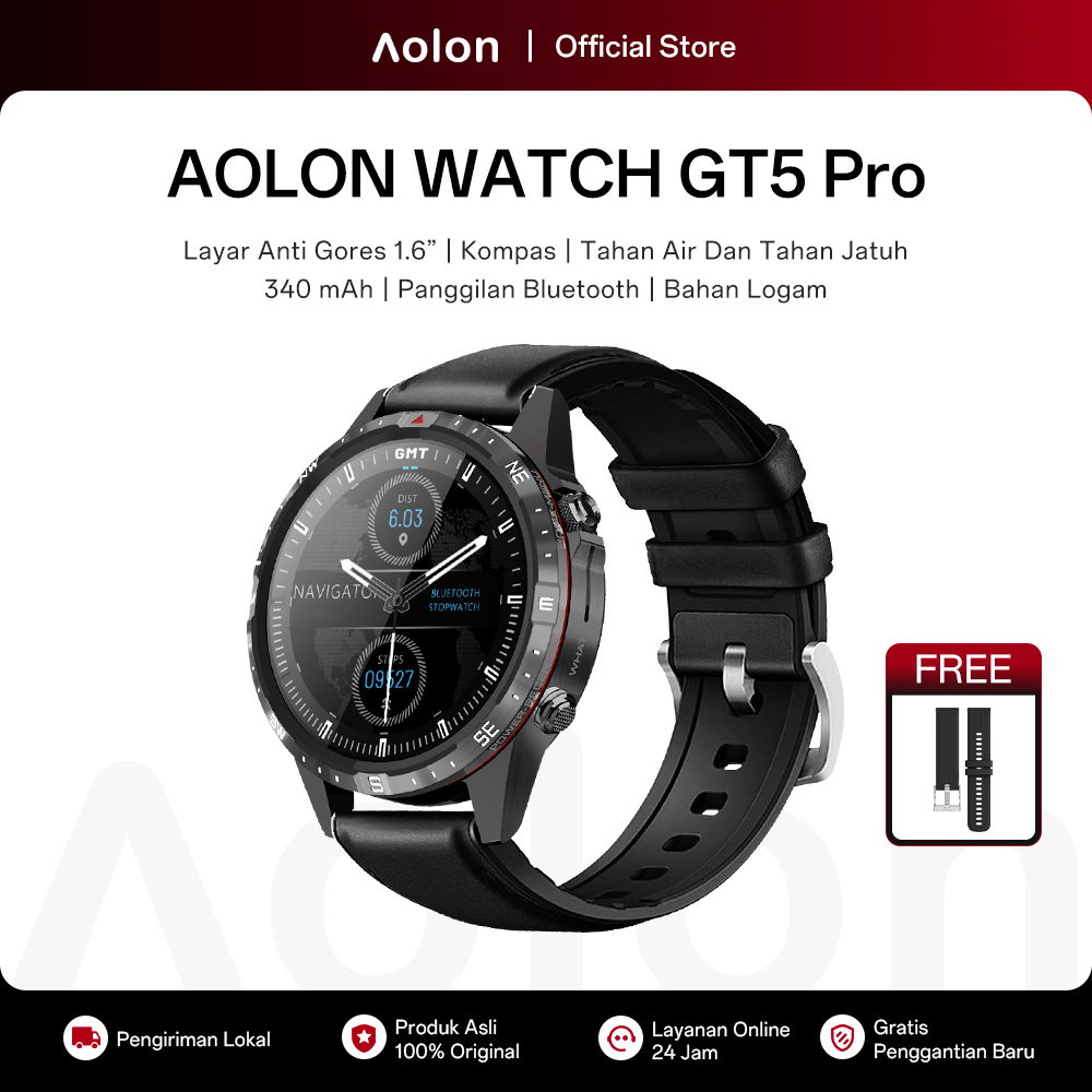 Aolon GT5 Pro Smartwatch 2024 New Compass 100+ Sport Modes Jam Running Pria Pace DIY Watch Face Heal