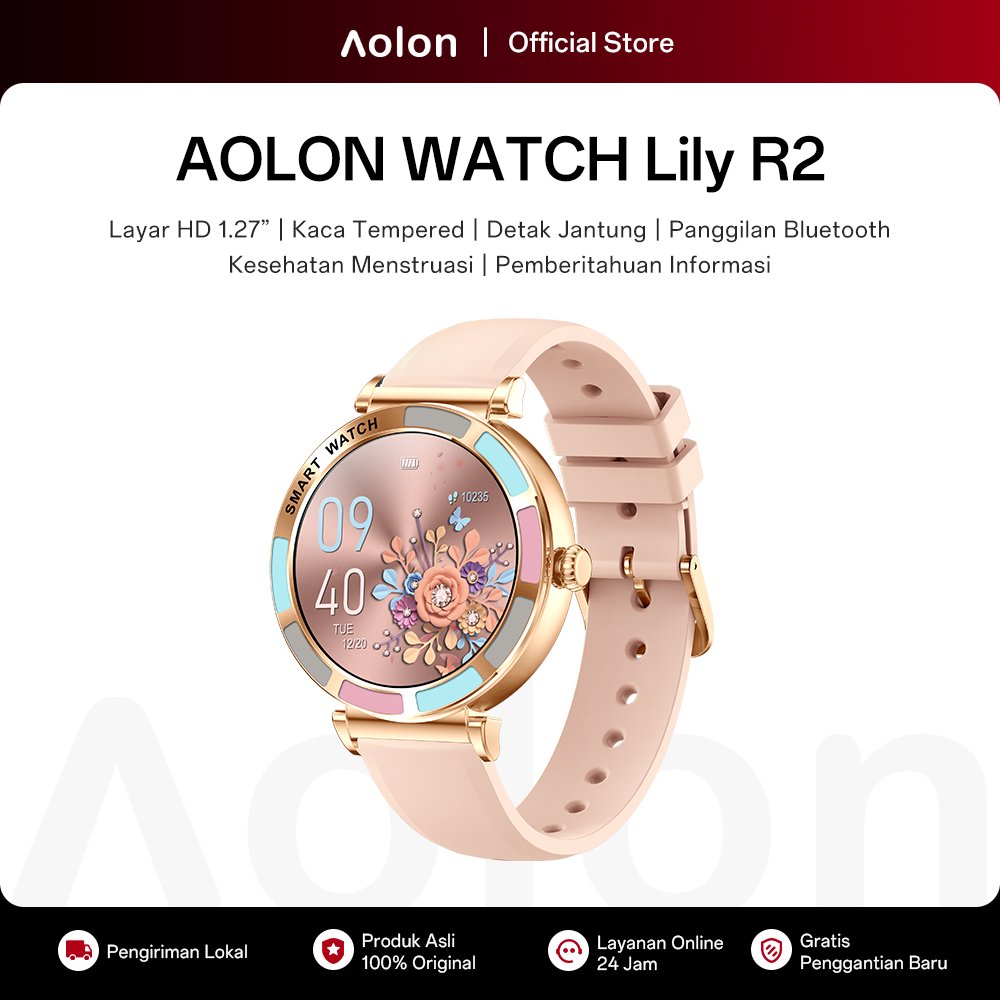 Aolon Lily R2 Smartwatch Wanita 41mm Slim Bluetooth Call Custom Watch Face 150+ Sport Mode Smartwatc
