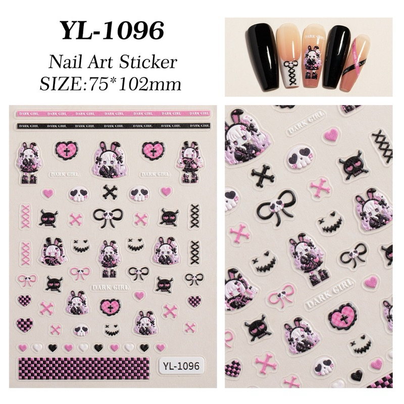 Sticker kuku 5d motif dark girl emo skull gacha helloween