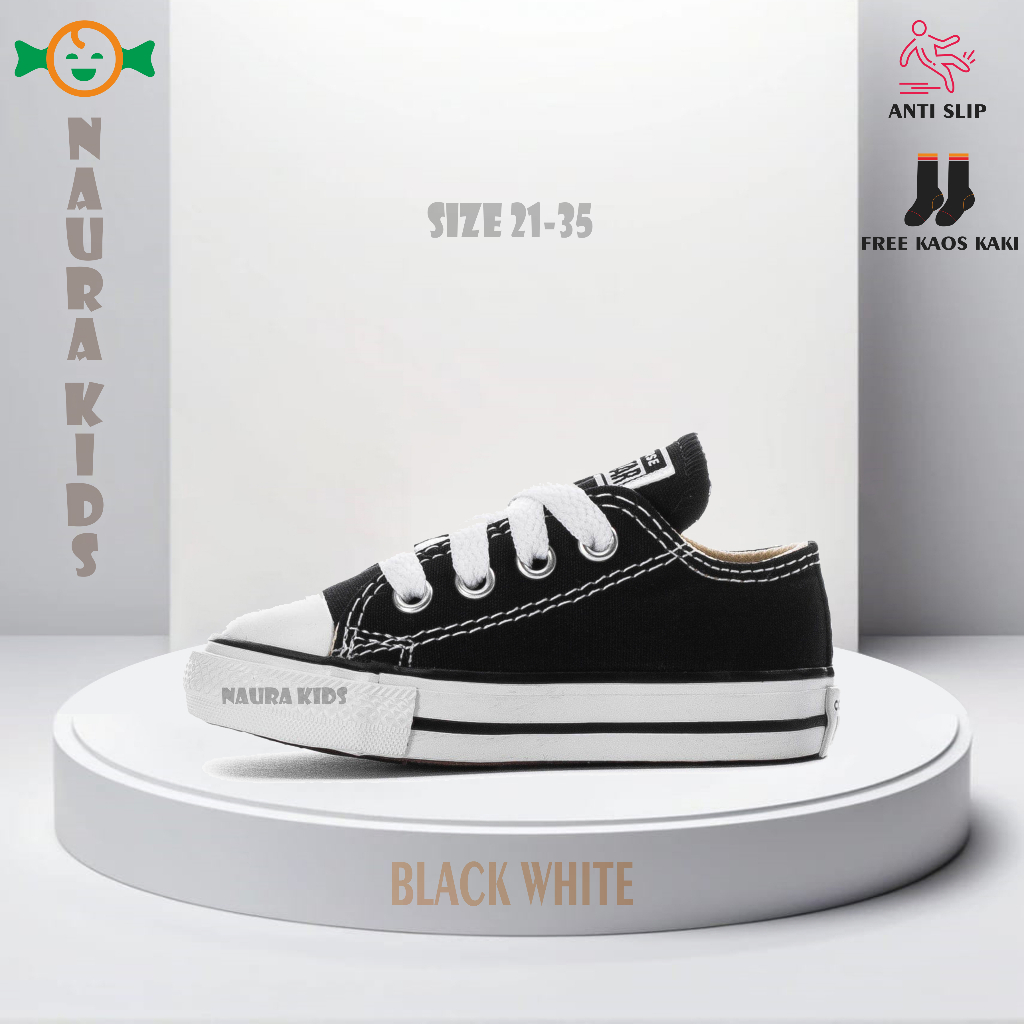 Sepatu Converse Anak Laki - Perempuan TK SD / Sepatu Sekolah Anak / Sepatu Hitam Kids Tali