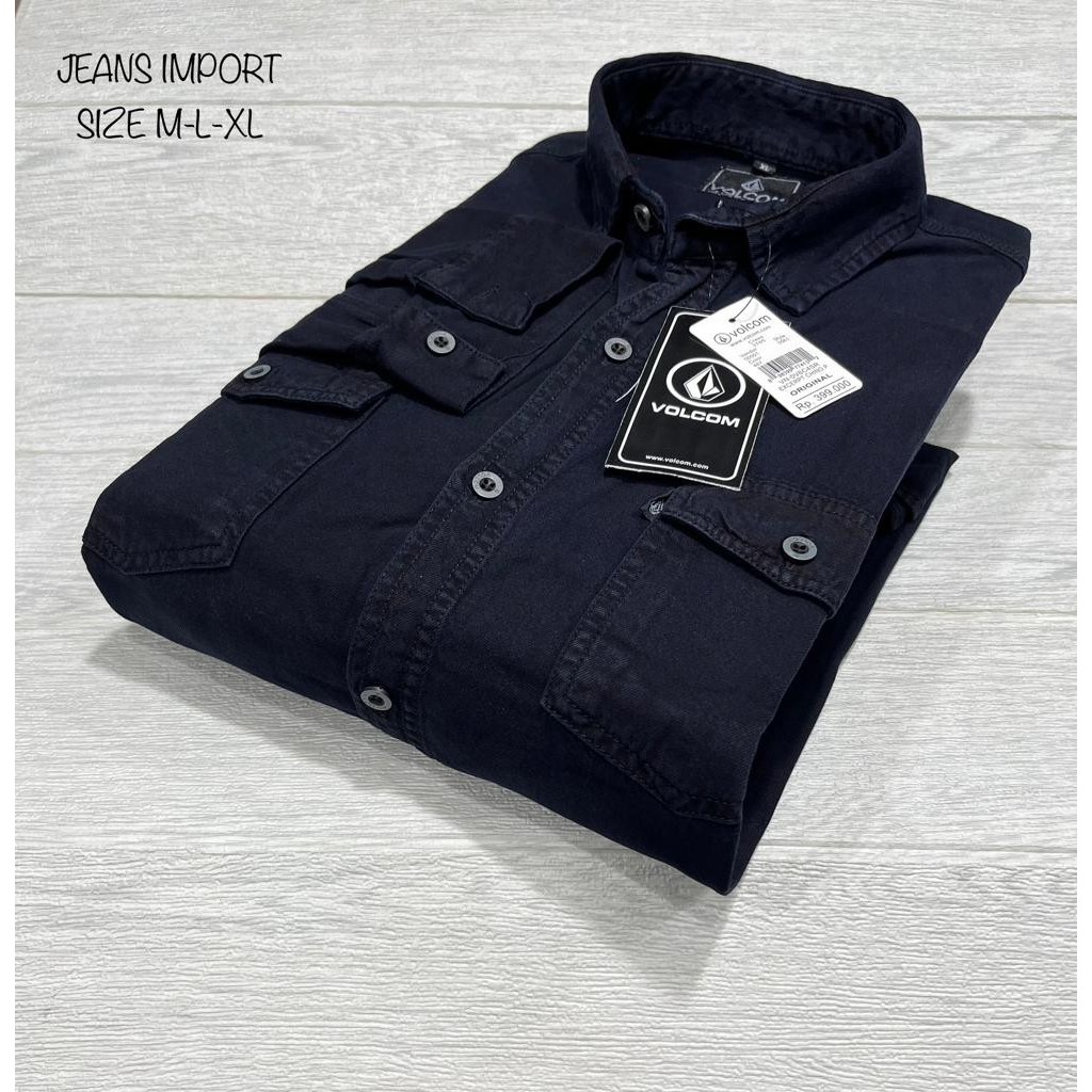 Kemeja jeans hitam lengan panjang pria tebal , baju atasan denim kekinian , baju casual jeans tebal