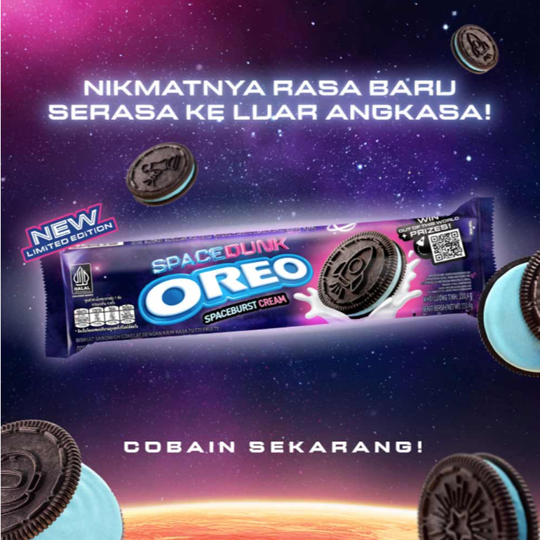 

OREO Biskuit Sandwich SPACEDUNK Spaceburst Cream Rasa Tutti Frutti @110.4 gr