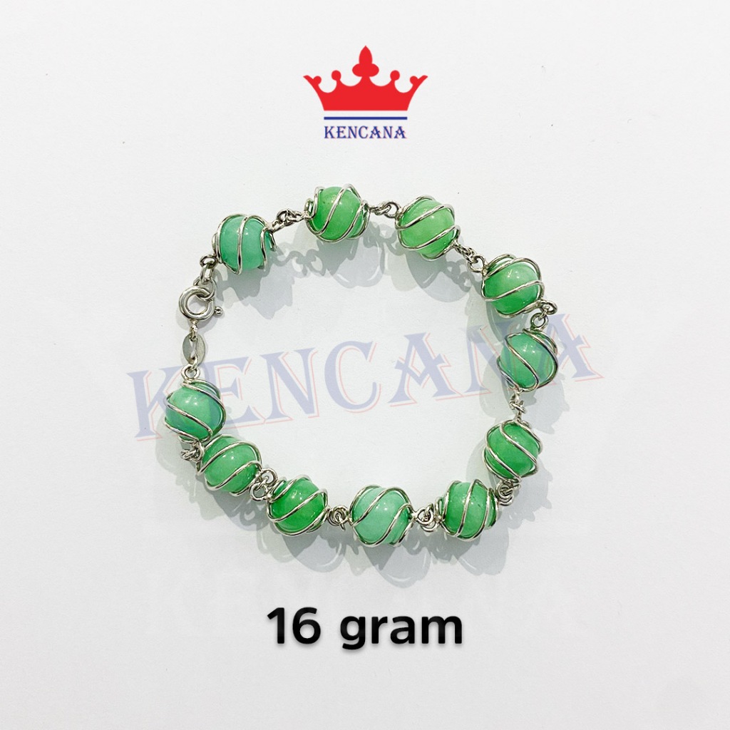 Gelang Perak 925 Asli Mutiara HIjau Lilit Chrome Emas Putih