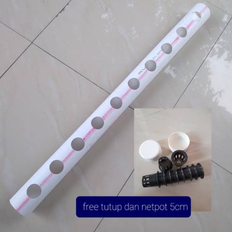 Pipa Paralon Hidroponik 4inch 100cm 10 lubang