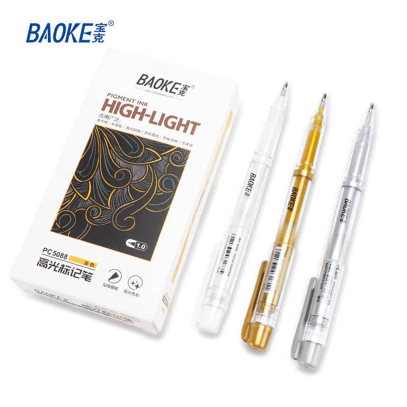 

BAOKE Ballpoint Highlighter 1.0mm Warna Putih Perak Emas Pena Grafiti PC5088