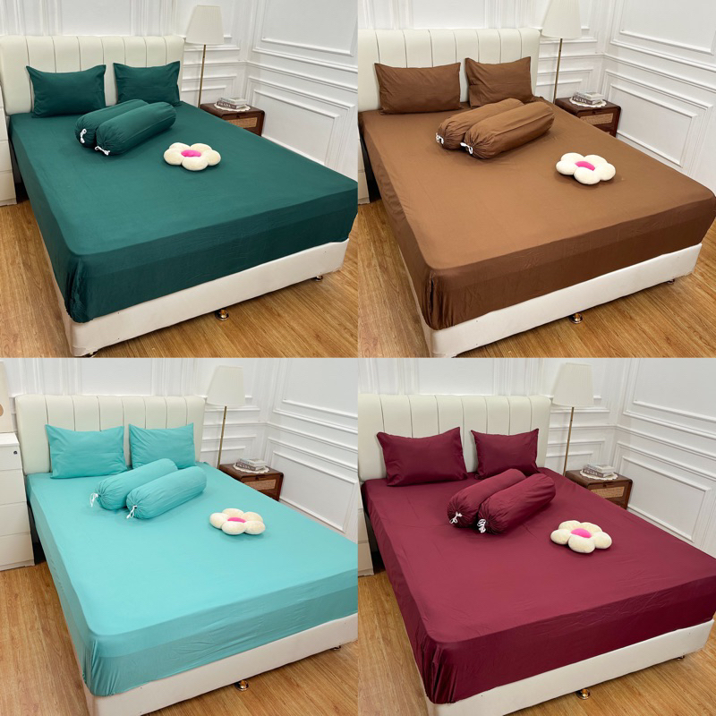SPREI POLOS ANTI GESER(DOUBEL KARET) LENGKAP ukuran 180,160,120 Tinggi 30cm
