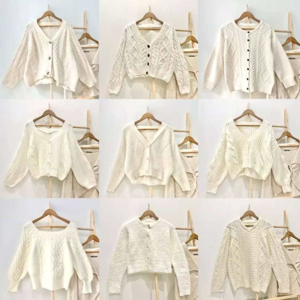 CARDIGAN RAJUT LENGAN PANJANG PUTIH
