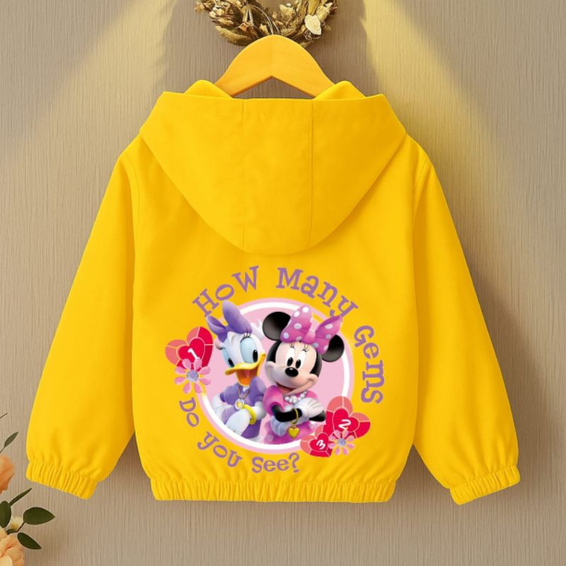 JAKET ANAK PEREMPUAN TERBARU JAKET HOODIE YANG BERGAMBAR MINNIE MOUSE AND DAISY DUCK 1 JAKET BUAT UK